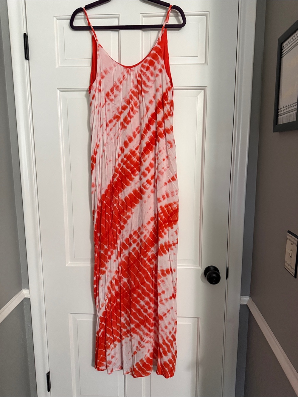Red Tie-Dye Pleated Tank Dress